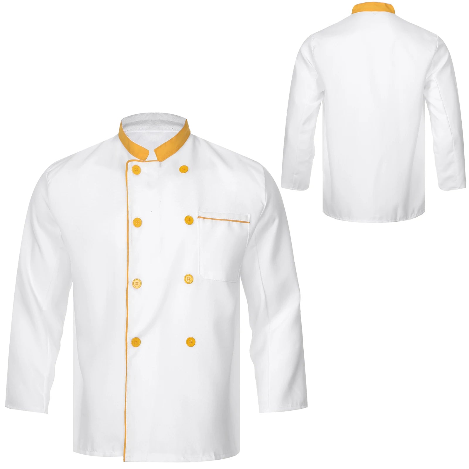 Mens Chef Jacket Long Sleeve Two-breasted Jacket Work Wear