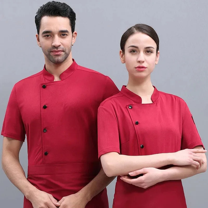 2025 Summer 360°Breathable Mesh Chef Jacket Men Women Short Sleeve Cooking Shirt Cool Work Tops Food Service Kitchen Outfit