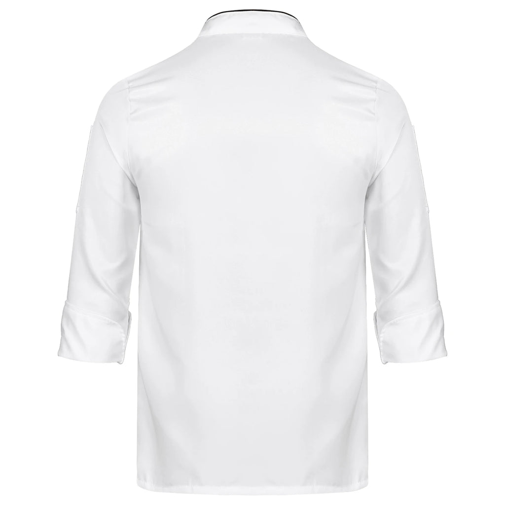 Unisex Double-Breasted Chef Coat Mens Food Service Trimming Cooks Jacket Womens Hotel Restaurant Canteen Kitchen Work Uniform