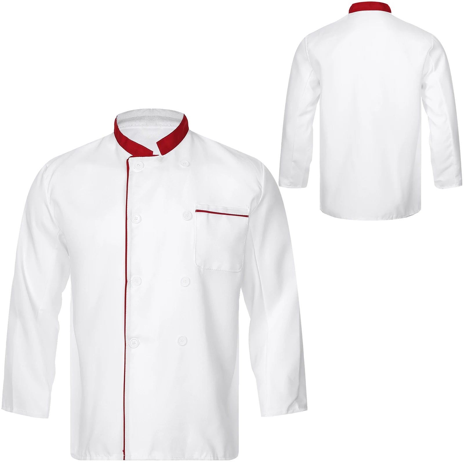 Mens Chef Jacket Long Sleeve Two-breasted Jacket Work Wear