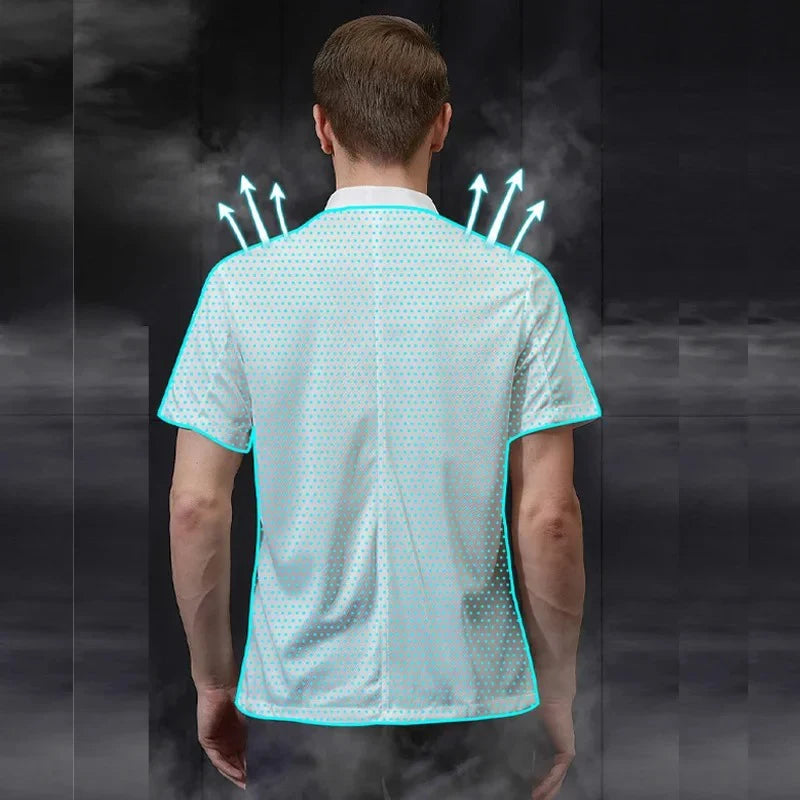 2025 Summer 360°Breathable Mesh Chef Jacket Men Women Short Sleeve Cooking Shirt Cool Work Tops Food Service Kitchen Outfit