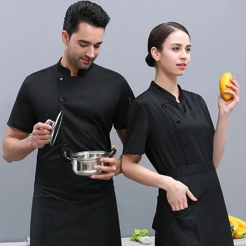 2025 Summer 360°Breathable Mesh Chef Jacket Men Women Short Sleeve Cooking Shirt Cool Work Tops Food Service Kitchen Outfit