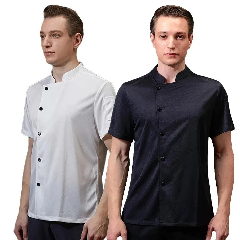 2025 Summer 360°Breathable Mesh Chef Jacket Men Women Short Sleeve Cooking Shirt Cool Work Tops Food Service Kitchen Outfit