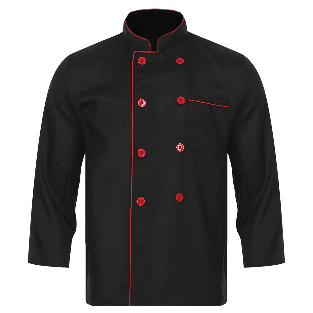 Mens Chef Jacket Long Sleeve Two-breasted Jacket Work Wear