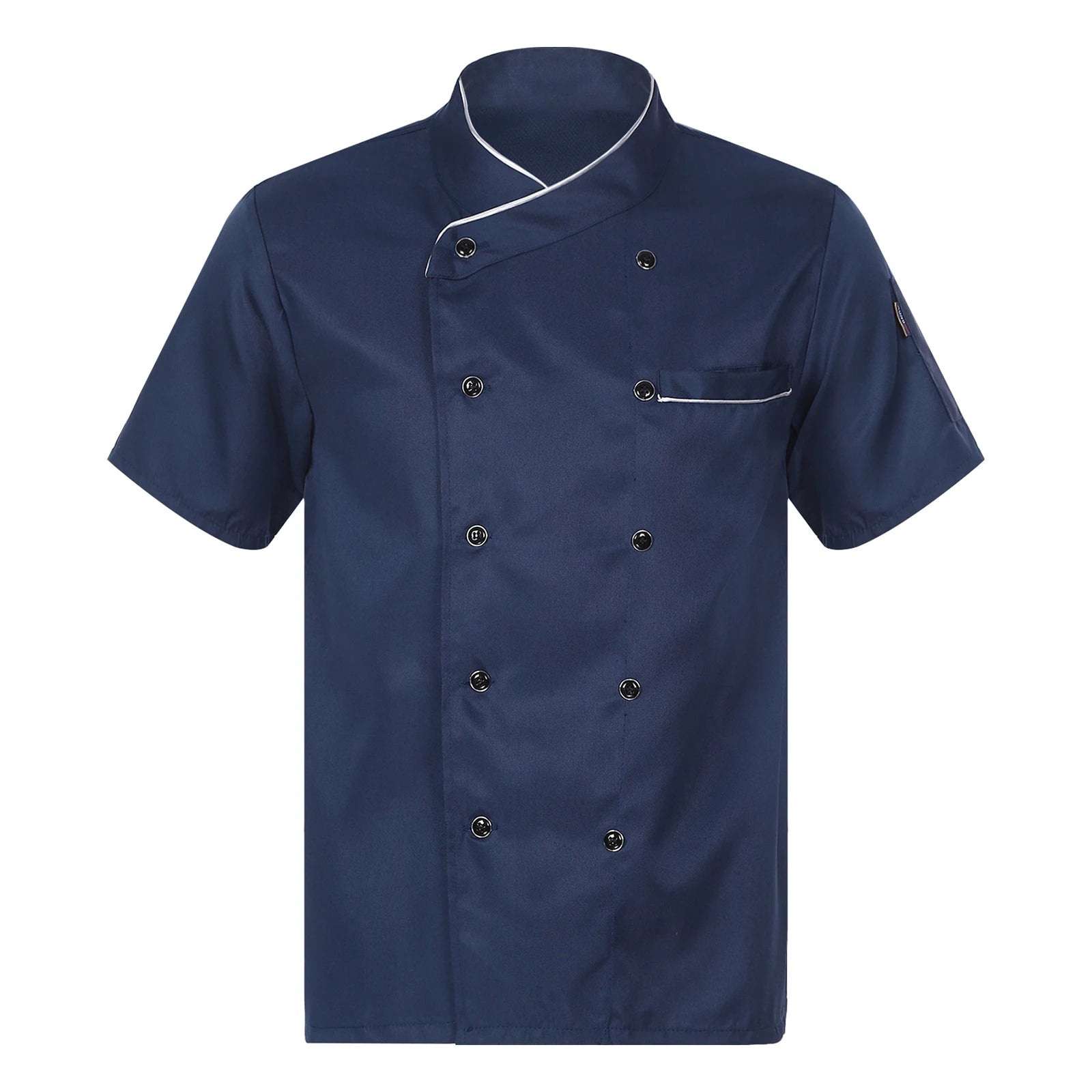 Unisex Double-Breasted Chef Coat Mens Food Service Trimming Cooks Jacket Womens Hotel Restaurant Canteen Kitchen Work Uniform
