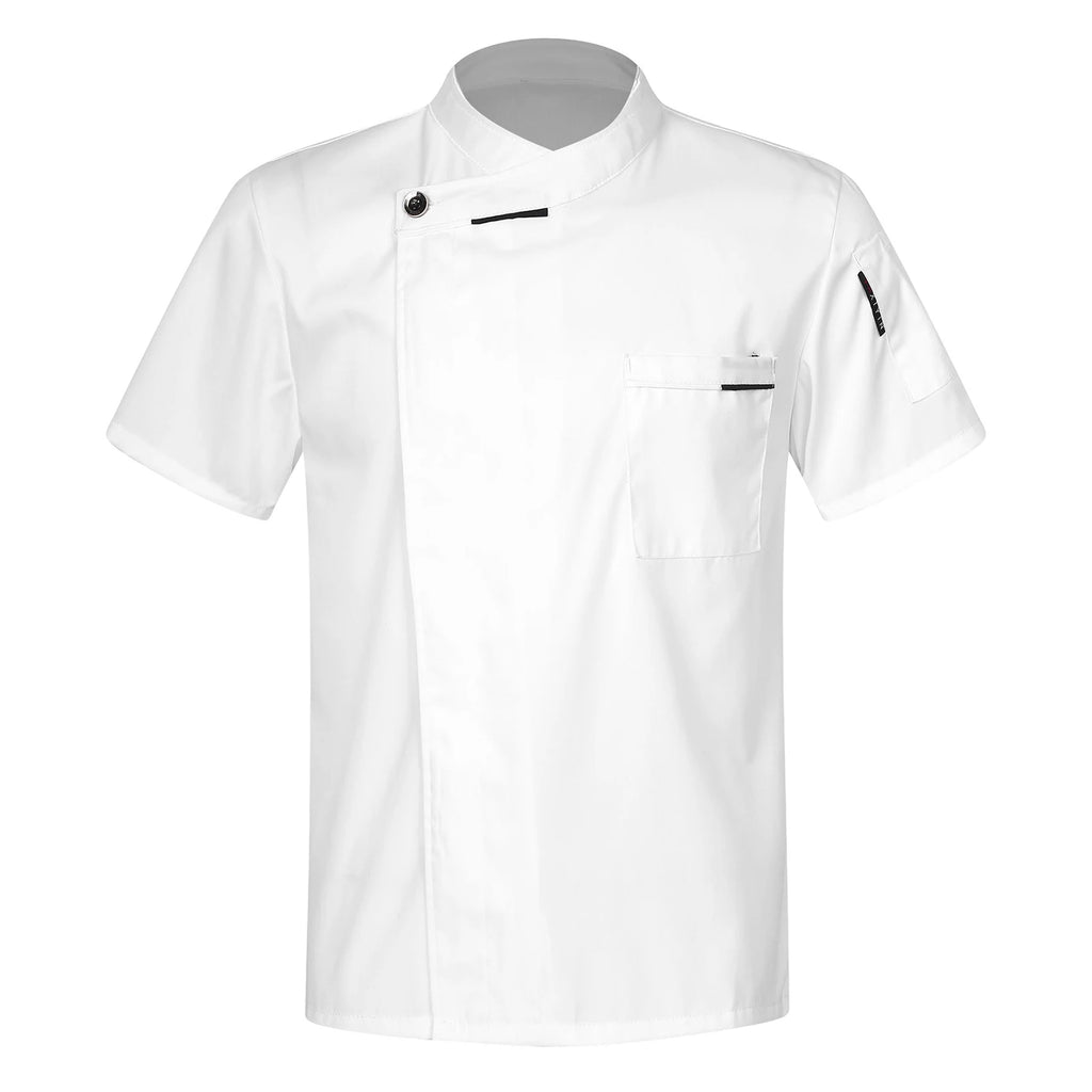Mens Chef Shirt Work Uniform Cross-Over Collar