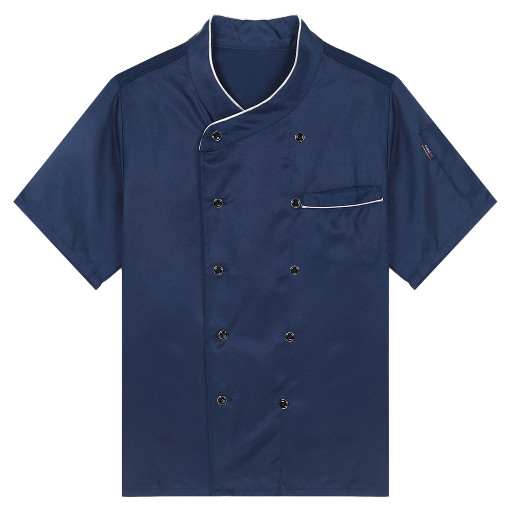 Unisex Double-Breasted Chef Coat Mens Food Service Trimming Cooks Jacket Womens Hotel Restaurant Canteen Kitchen Work Uniform