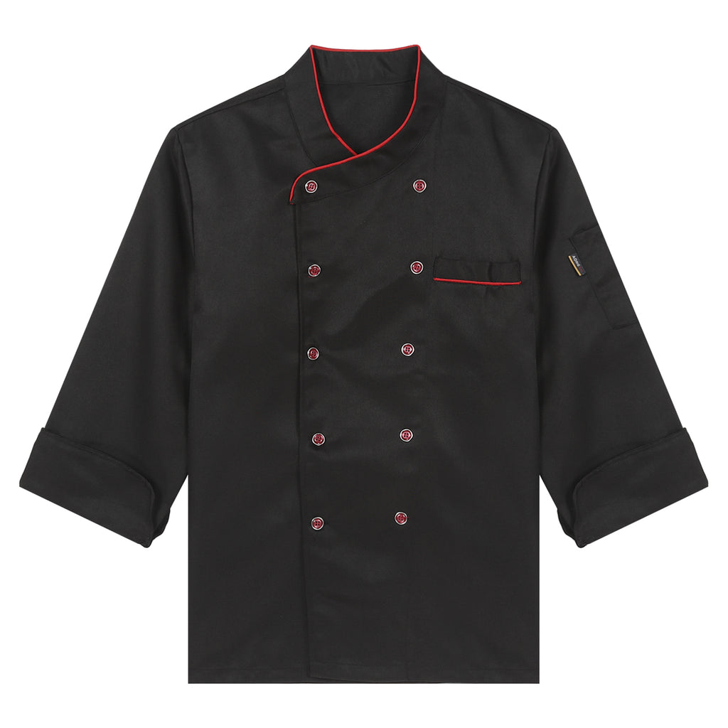 Unisex Double-Breasted Chef Coat Mens Food Service Trimming Cooks Jacket Womens Hotel Restaurant Canteen Kitchen Work Uniform