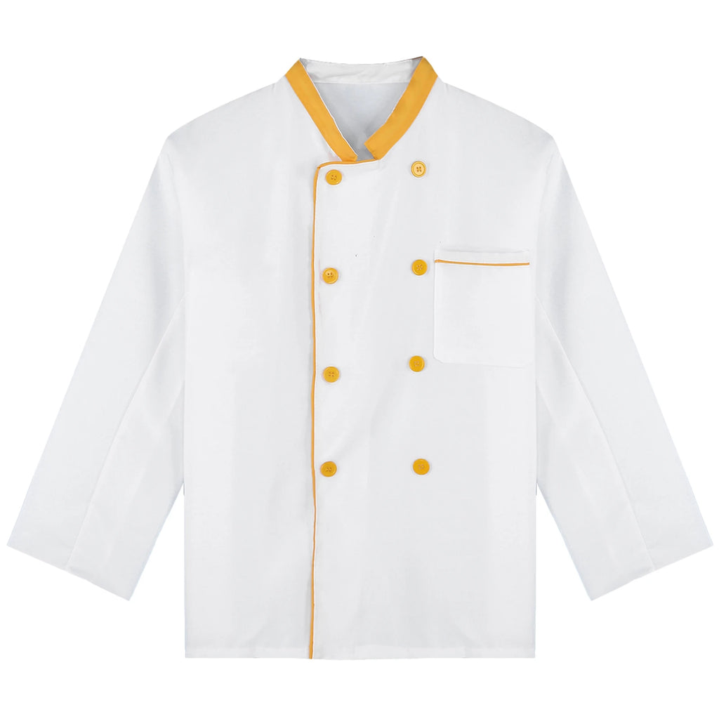 Mens Chef Jacket Long Sleeve Two-breasted Jacket Work Wear
