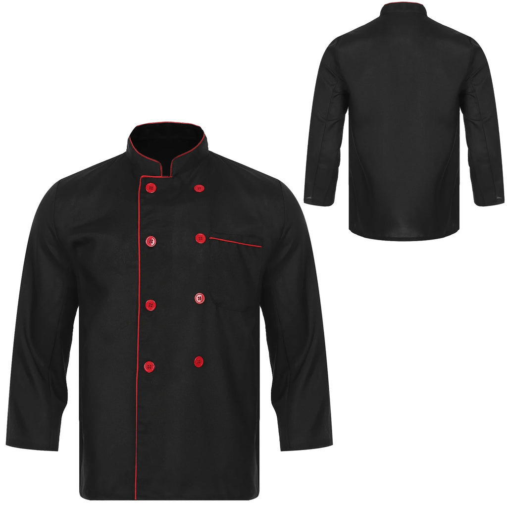 Mens Chef Jacket Long Sleeve Two-breasted Jacket Work Wear