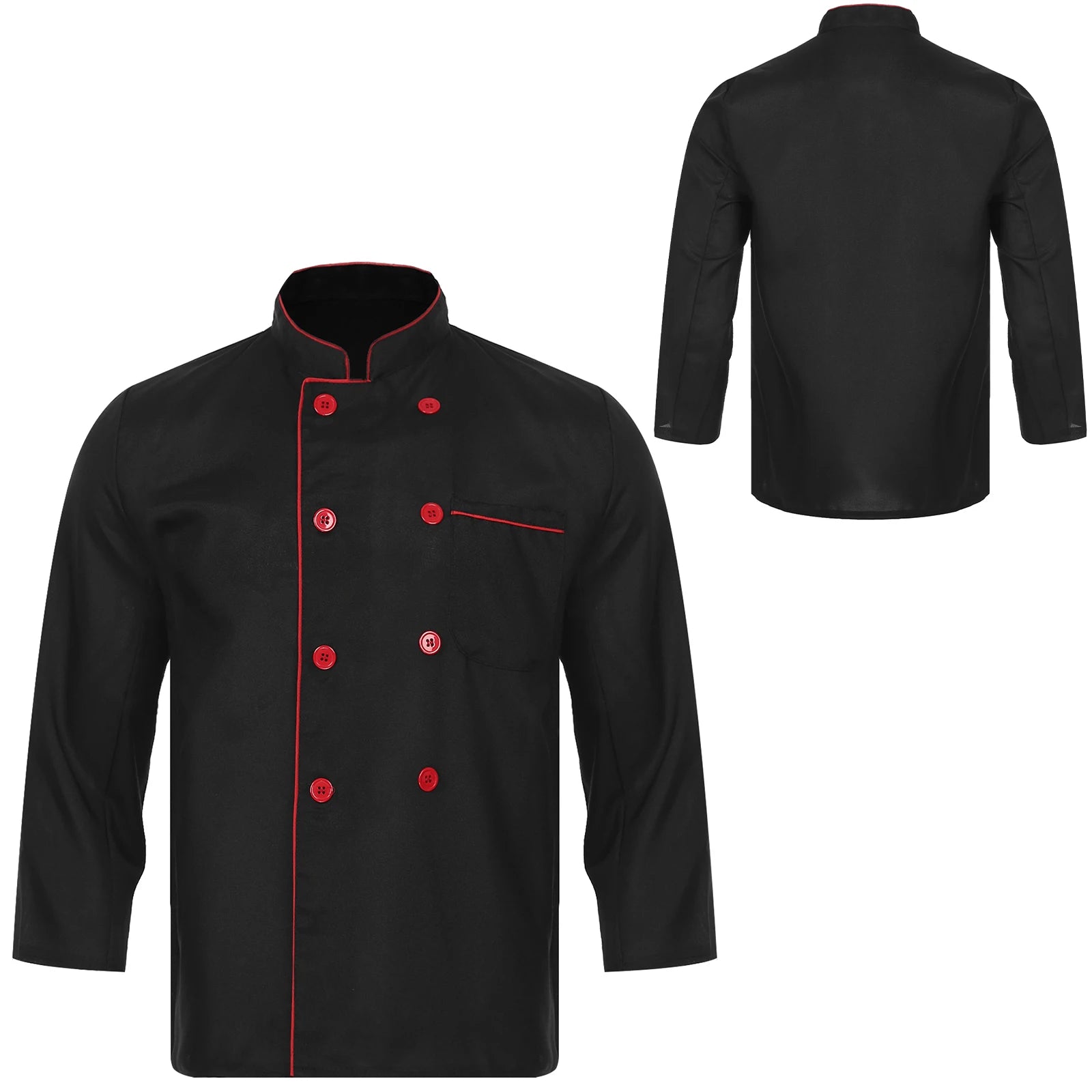 Mens Chef Jacket Long Sleeve Two-breasted Jacket Work Wear