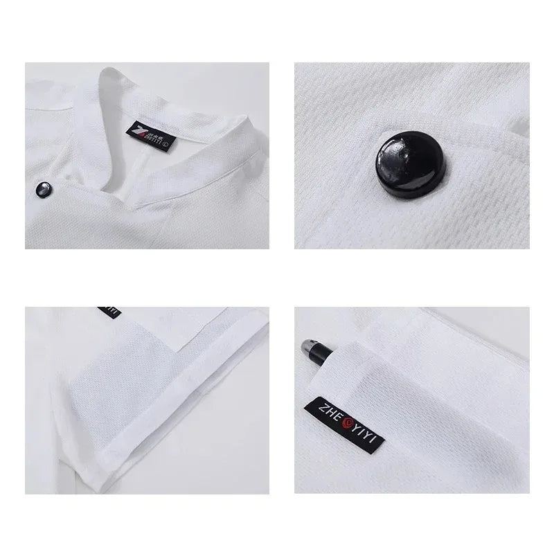 2025 Summer 360°Breathable Mesh Chef Jacket Men Women Short Sleeve Cooking Shirt Cool Work Tops Food Service Kitchen Outfit
