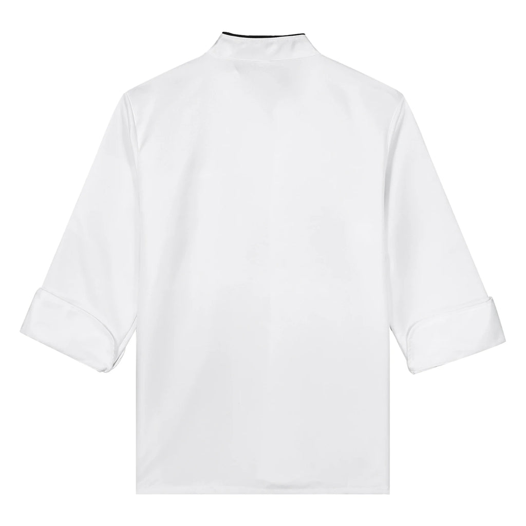 Unisex Double-Breasted Chef Coat Mens Food Service Trimming Cooks Jacket Womens Hotel Restaurant Canteen Kitchen Work Uniform