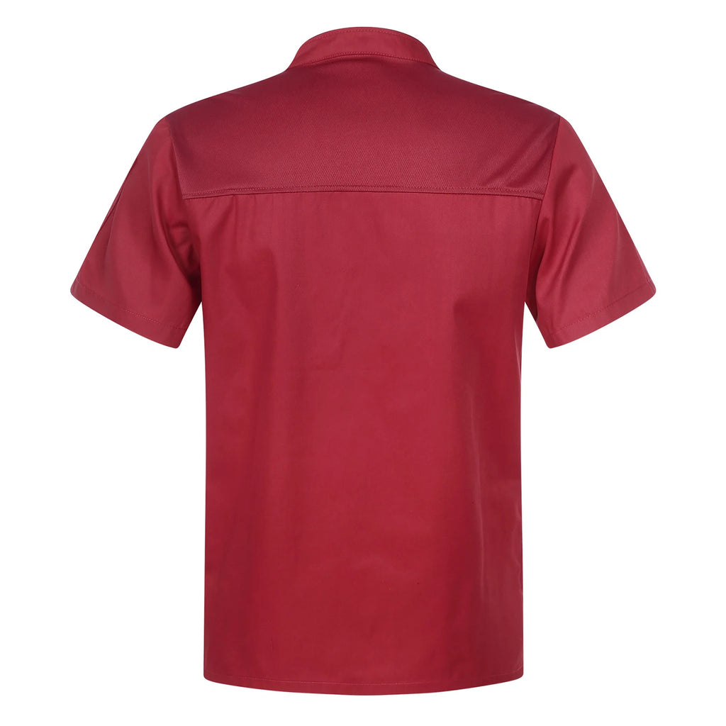 Mens Chef Shirt Work Uniform Cross-Over Collar Chef Coat Kitchen Restaurant Hotel Unisex Cooking Jacket with Pockets Chef Tops