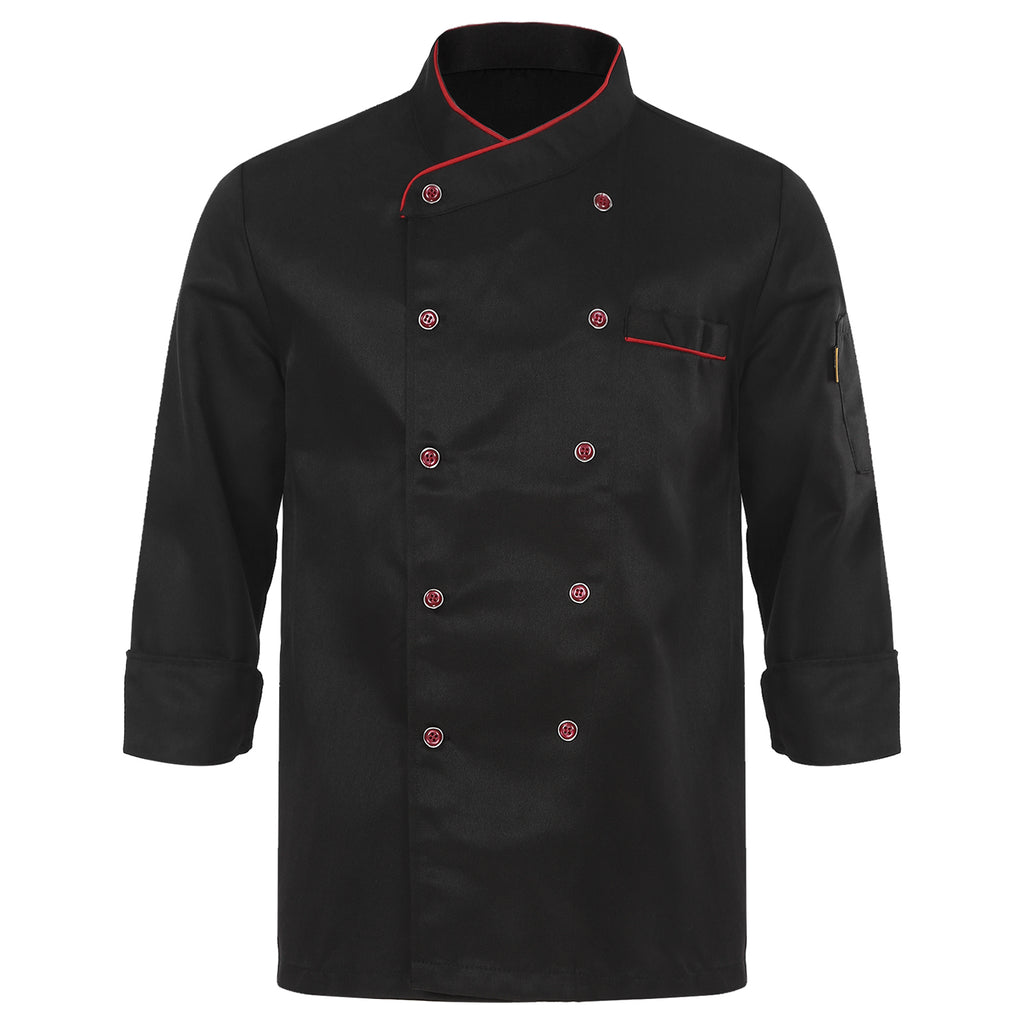 Unisex Double-Breasted Chef Coat Mens Food Service Trimming Cooks Jacket Womens Hotel Restaurant Canteen Kitchen Work Uniform