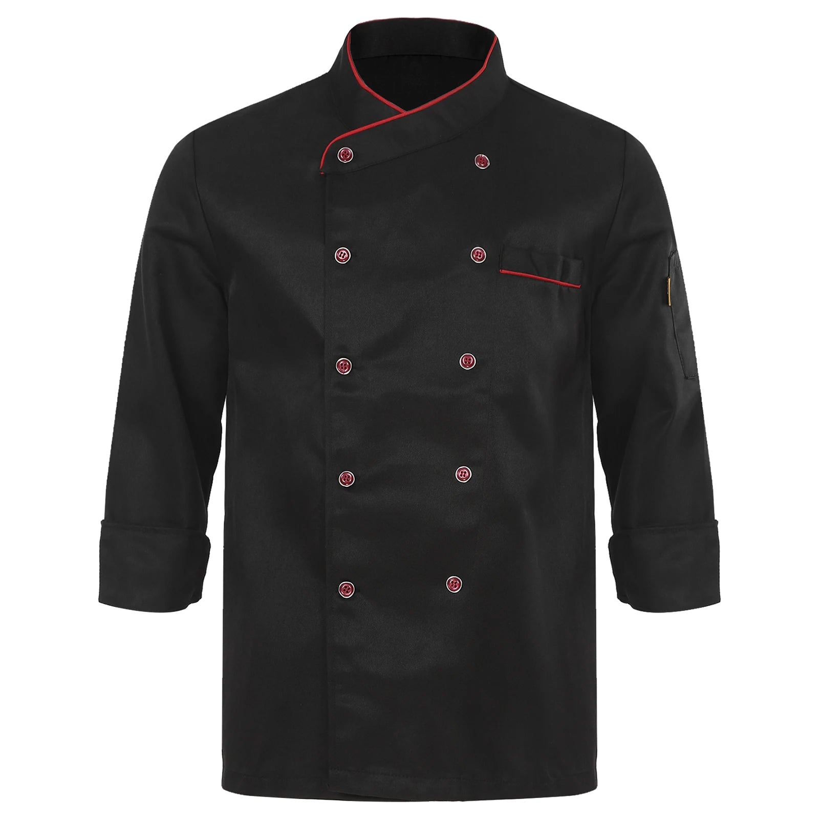 Unisex Double-Breasted Chef Coat Mens Food Service Trimming Cooks Jacket Womens Hotel Restaurant Canteen Kitchen Work Uniform
