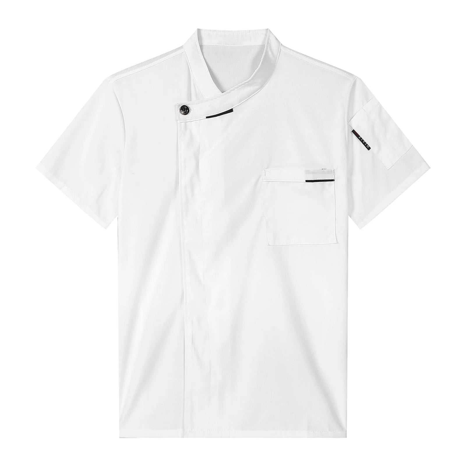 Mens Chef Shirt Work Uniform Cross-Over Collar Chef Coat Kitchen Restaurant Hotel Unisex Cooking Jacket with Pockets Chef Tops