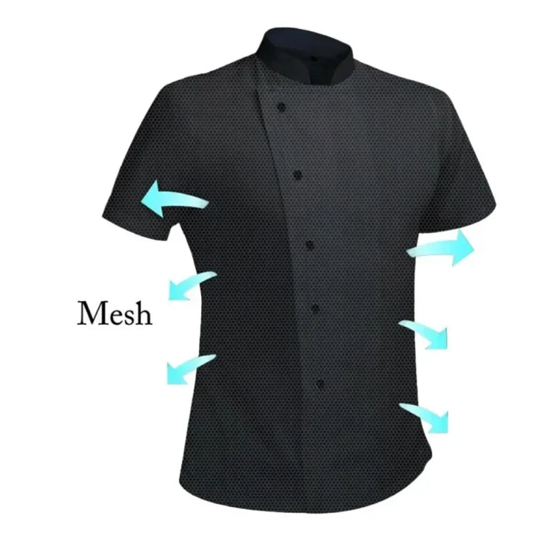 2025 Summer 360°Breathable Mesh Chef Jacket Men Women Short Sleeve Cooking Shirt Cool Work Tops Food Service Kitchen Outfit