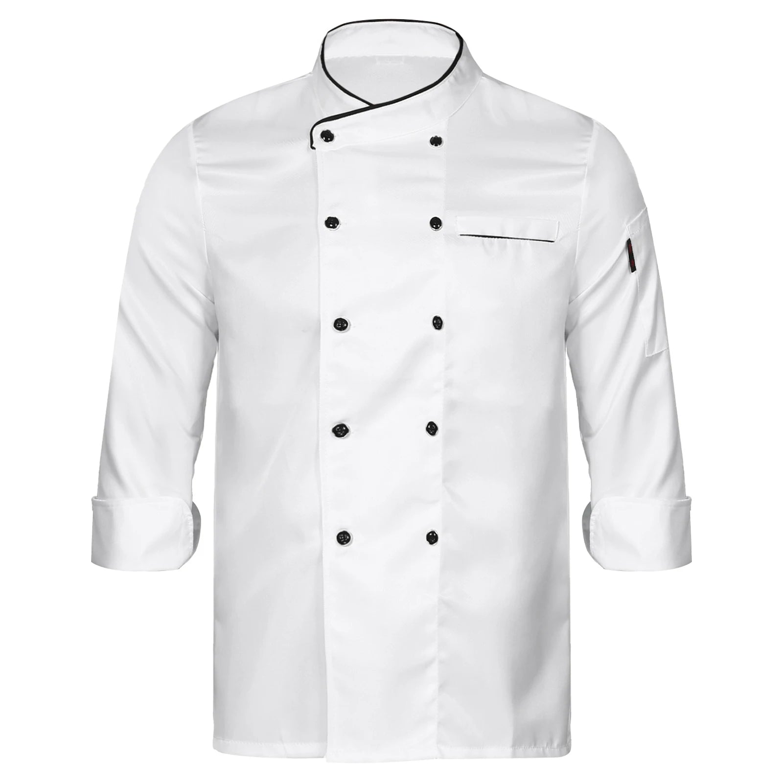 Unisex Double-Breasted Chef Coat Mens Food Service Trimming Cooks Jacket Womens Hotel Restaurant Canteen Kitchen Work Uniform