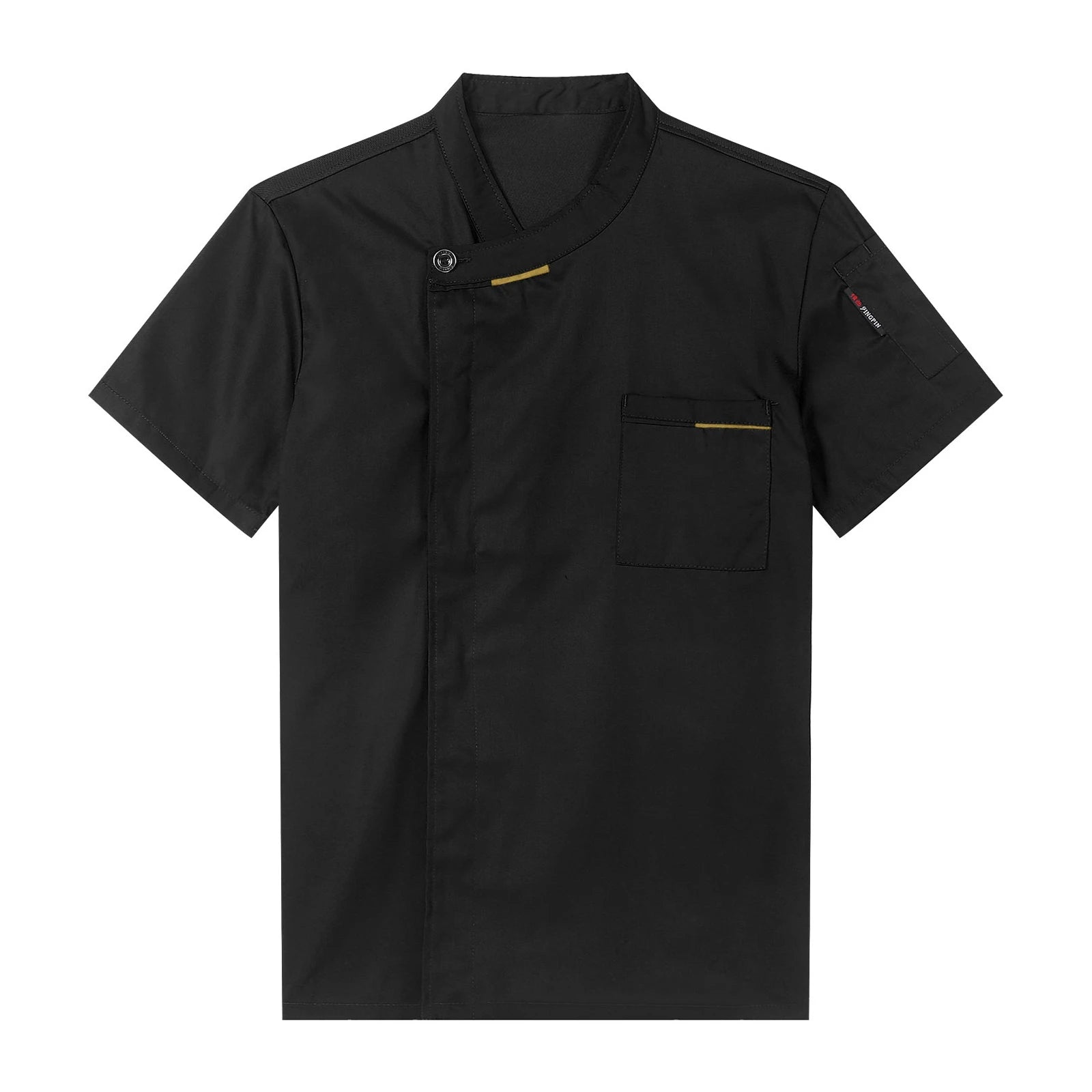 Mens Chef Shirt Work Uniform Cross-Over Collar Chef Coat Kitchen Restaurant Hotel Unisex Cooking Jacket with Pockets Chef Tops