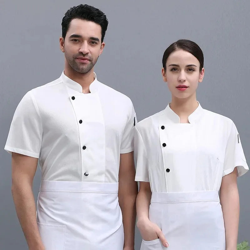 2025 Summer 360°Breathable Mesh Chef Jacket Men Women Short Sleeve Cooking Shirt Cool Work Tops Food Service Kitchen Outfit