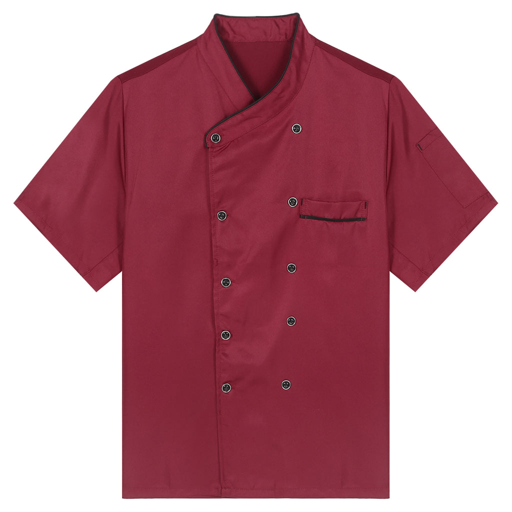 Unisex Double-Breasted Chef Coat Mens Food Service Trimming Cooks Jacket Womens Hotel Restaurant Canteen Kitchen Work Uniform