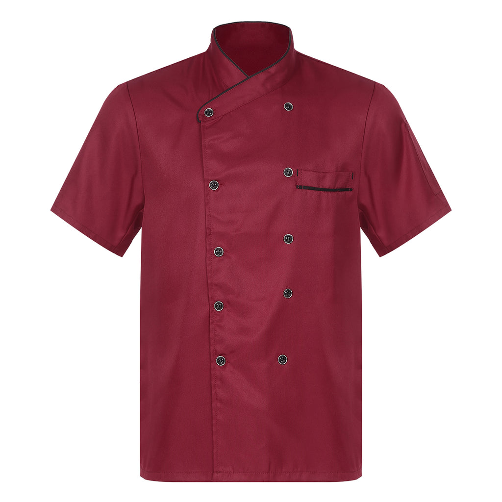 Unisex Double-Breasted Chef Coat Mens Food Service Trimming Cooks Jacket Womens Hotel Restaurant Canteen Kitchen Work Uniform