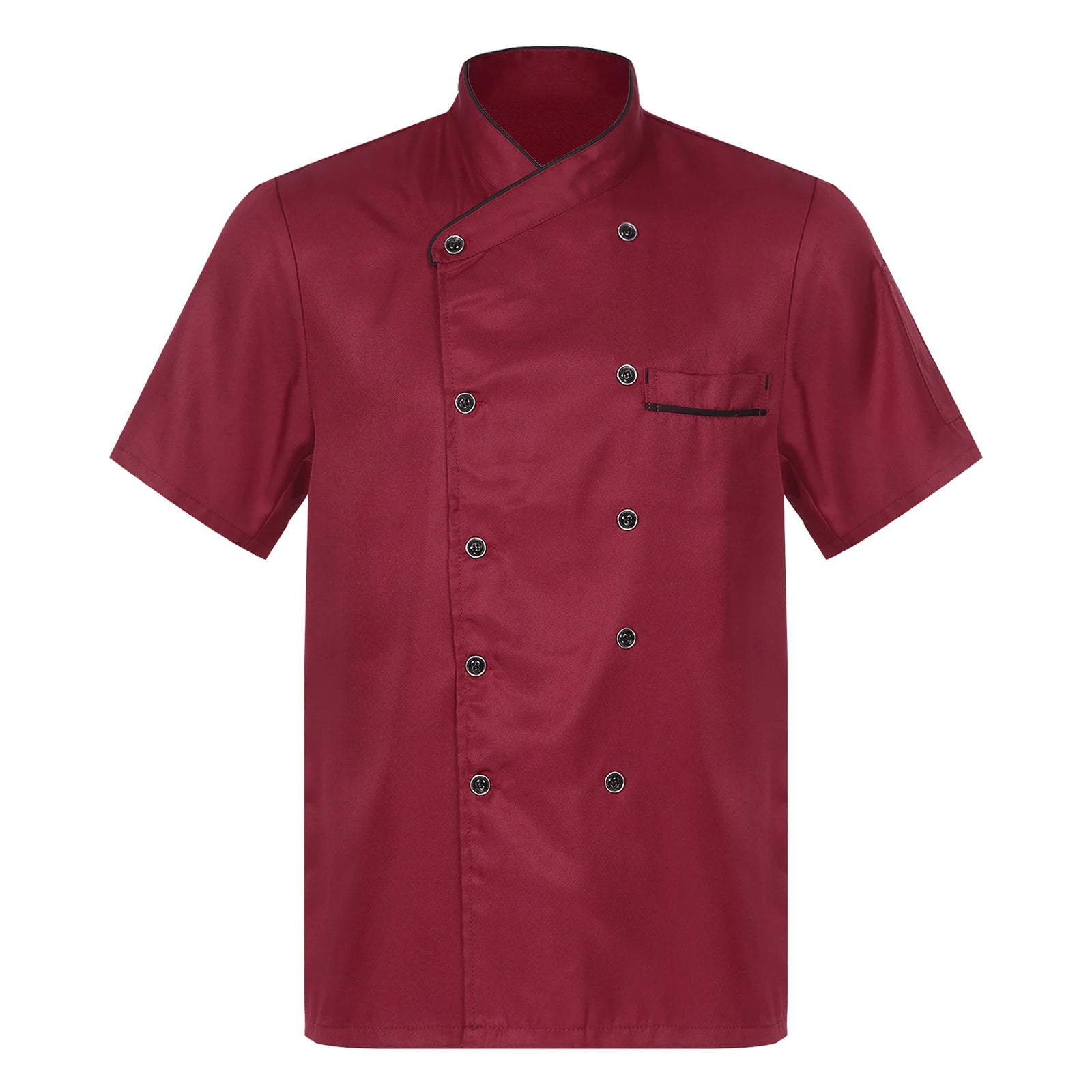 Unisex Double-Breasted Chef Coat Mens Food Service Trimming Cooks Jacket Womens Hotel Restaurant Canteen Kitchen Work Uniform