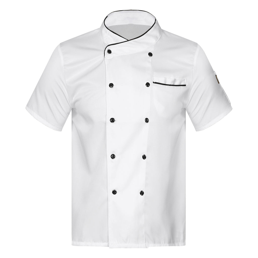 Unisex Double-Breasted Chef Coat Mens Food Service Trimming Cooks Jacket Womens Hotel Restaurant Canteen Kitchen Work Uniform