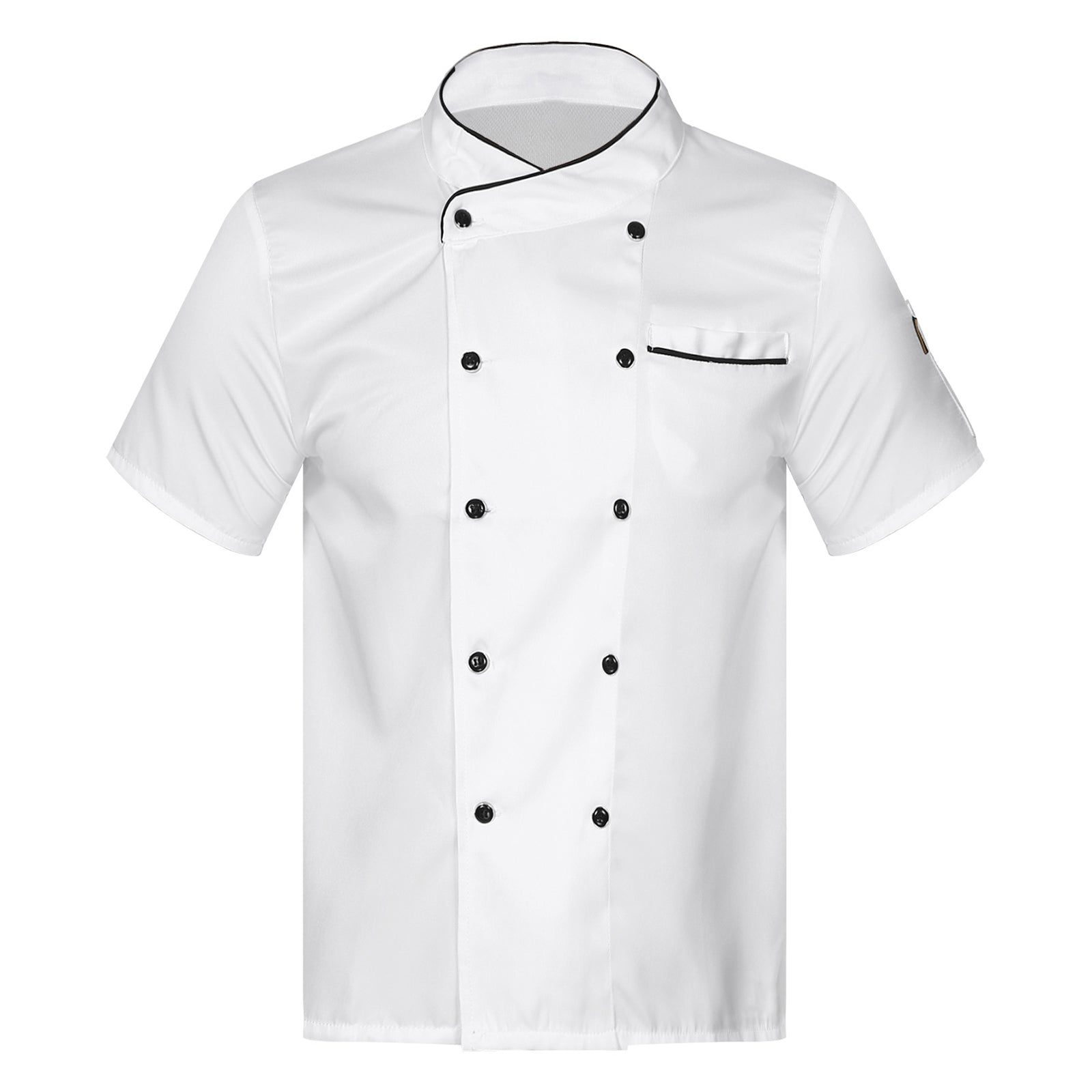 Unisex Double-Breasted Chef Coat Mens Food Service Trimming Cooks Jacket Womens Hotel Restaurant Canteen Kitchen Work Uniform