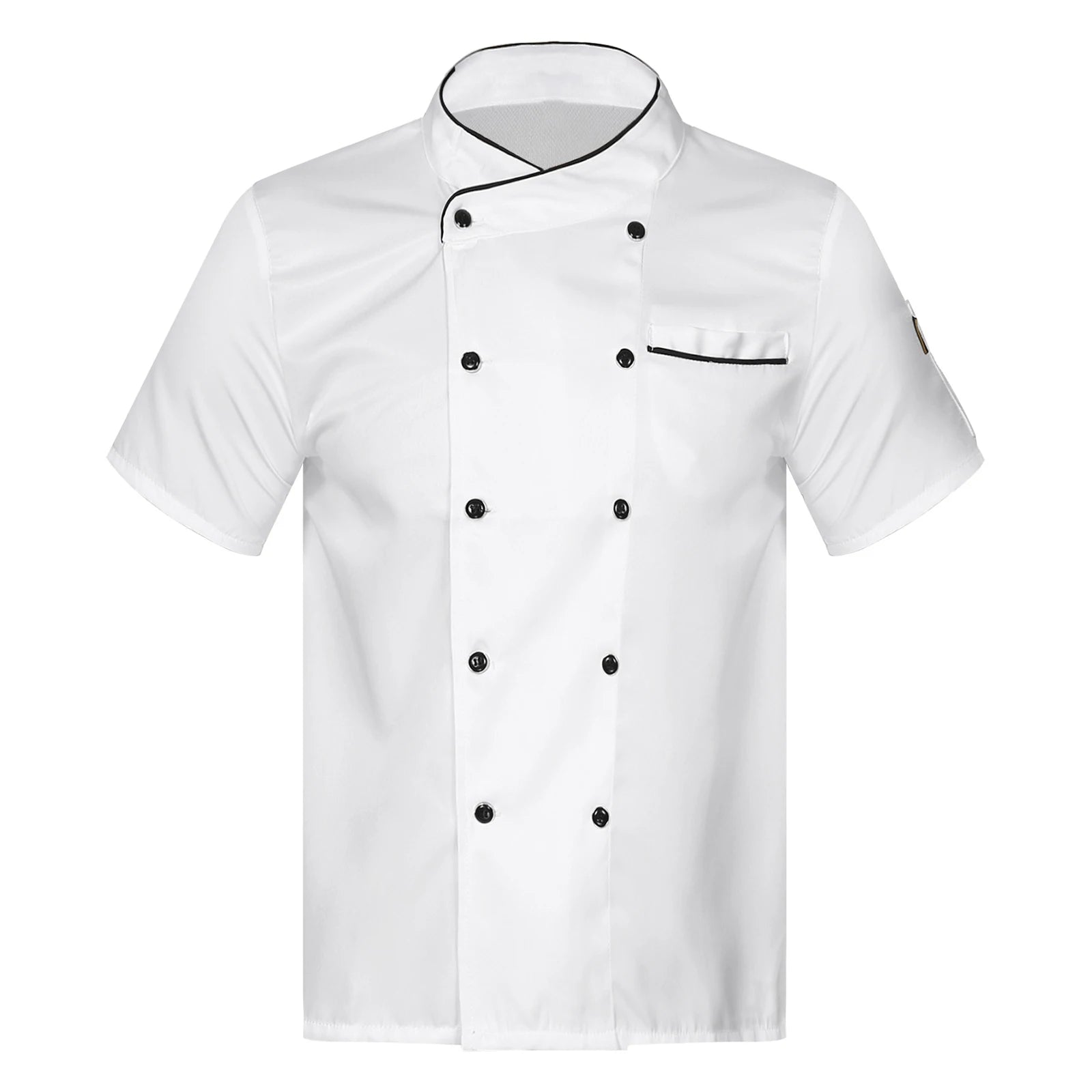 Unisex Double-Breasted Chef Coat Mens Food Service Trimming Cooks Jacket Womens Hotel Restaurant Canteen Kitchen Work Uniform