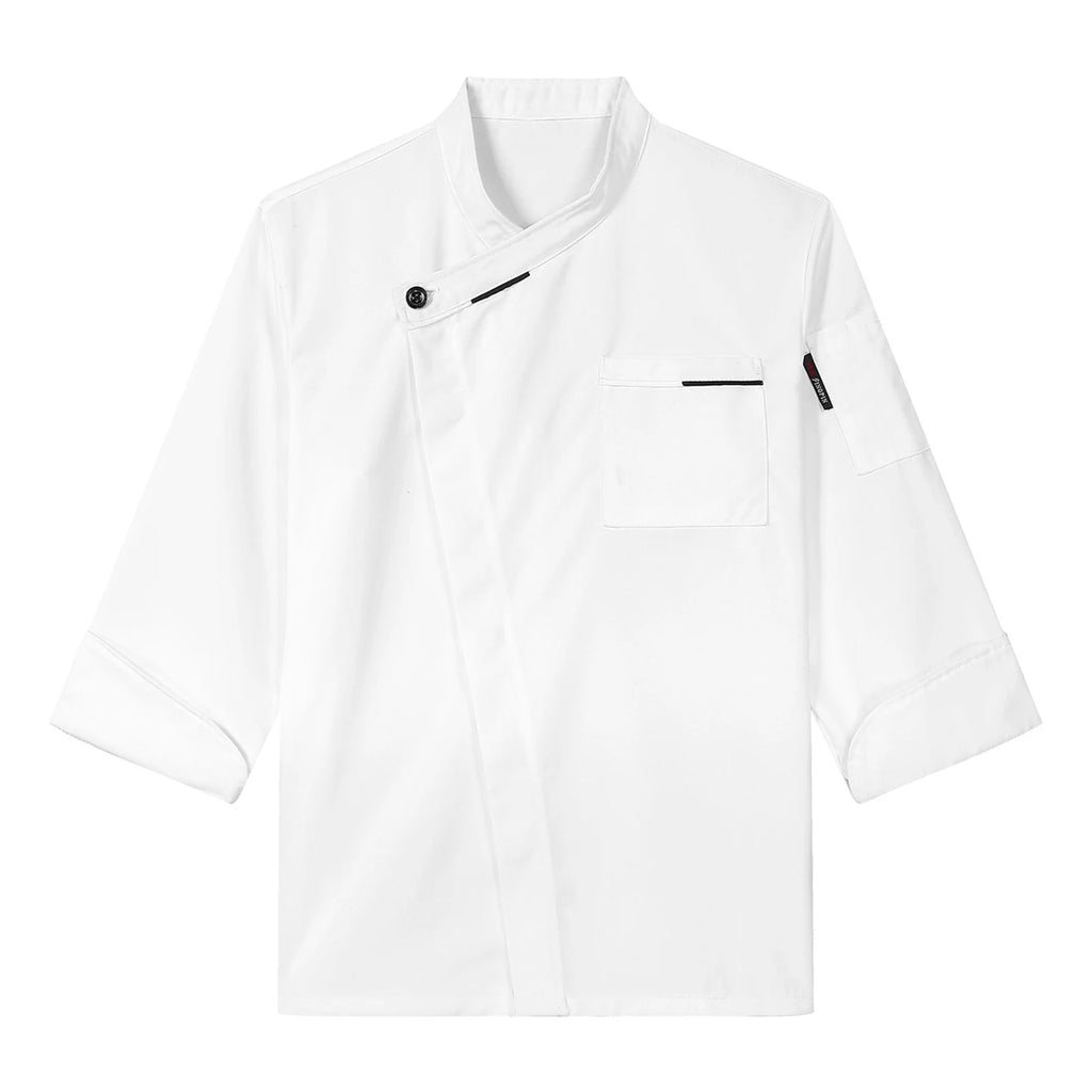 Mens Chef Shirt Work Uniform Cross-Over Collar Chef Coat Kitchen Restaurant Hotel Unisex Cooking Jacket with Pockets Chef Tops