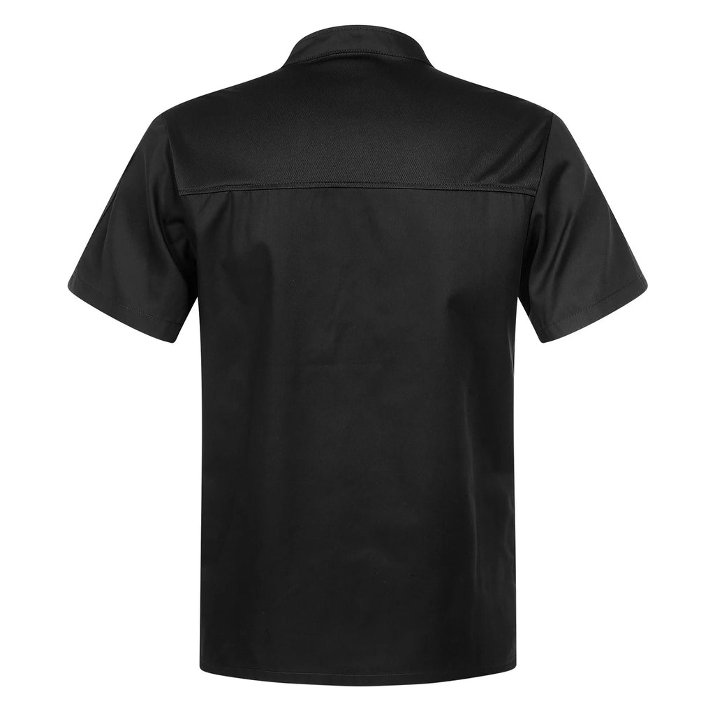 Mens Chef Shirt Work Uniform Cross-Over Collar Chef Coat Kitchen Restaurant Hotel Unisex Cooking Jacket with Pockets Chef Tops